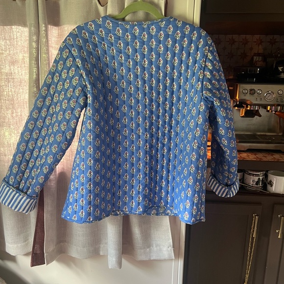Cotton Blue Floral and Striped Quilted Jacket - Picture 6 of 7